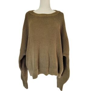 Old Navy Chunky Shaker Knit Sweater Olive Green Oversized Boxy XXL 100% Cotton